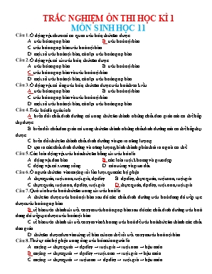 420 Câu Trắc nghiệm ôn tập học kỳ 1 môn Sinh học 11 (có đáp án)